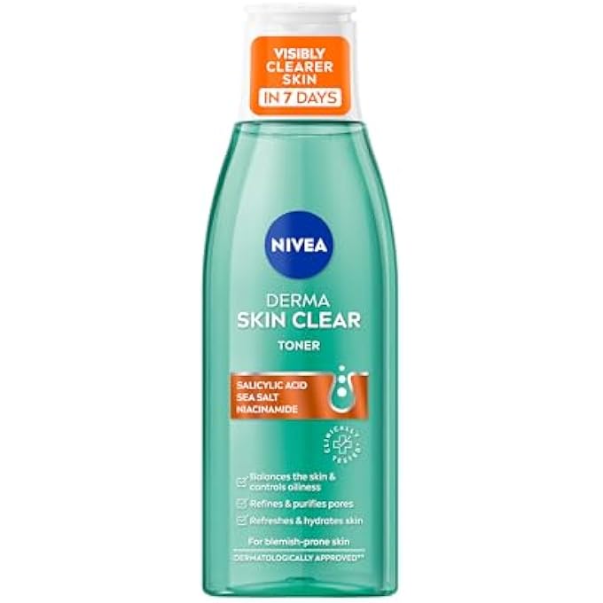 Nivea DERMA SKIN CLEAR TONER (200ML), CLEANSING AND HYDRATING TONER, SALICYLIC ACID TONER ENRICHED WITH NIACINAMIDE TO REBALANCE THE SKIN AND REMOVE IMPURITIES, FOR BLEMISH-PRONE SKIN - Image 1